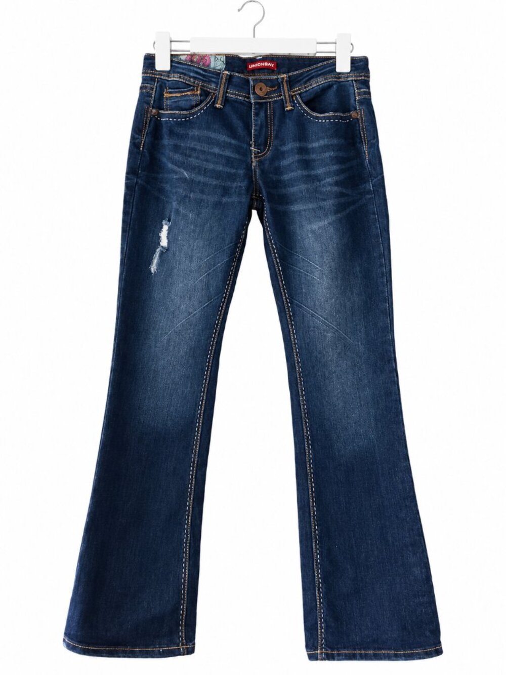 Unionbay Skinny Boot Jeans Dark Blue Wash Stretch Embroidered Flap Pockets Y2K 7